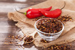 Crushed red cayenne pepper, dried chili and seeds