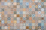 Fototapeta  - colorful tile pattern, patchwork design of portuguese tiles -