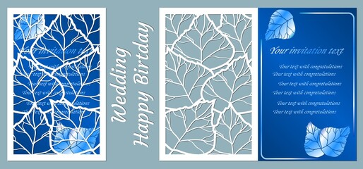 Wall Mural - Vector illustration Postcard. Invitation and greeting card. Pattern for the laser cut. leaf. birch leaves.