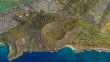 Koko Crater Looking Down Aerial View From Above, Bird’s Eye View Koko Volcanic Crater, Honolulu, Hawaii, US