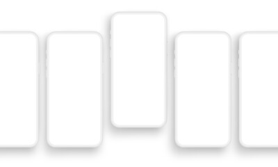 Clay Smartphones with Blank Screens, Isolated on White Background. Vector Illustration