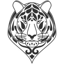 Tiger Head. Tribal Silhouette Ethnic Animals. Patterned Face Of Tiger With Ornamented Black Stripes. African, Indian Design. For Design Of A T-shirt, Bag, Postcard Or Poster.