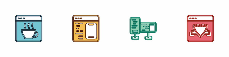 Set Software, , Computer monitor screen and Browser with shield icon. Vector
