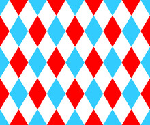 Harlequin Seamless Pattern. Circus Background With With Blue, Red And And White Rhombus. Clown, Joker Or Jester Masquerade Ornament. Vector Flat Illustration.