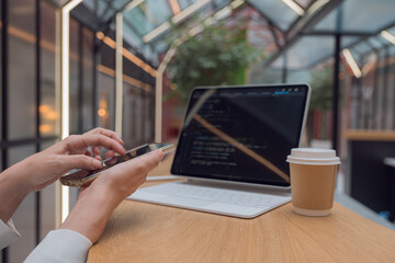 Wall Mural - write code or learn new programming languages. pumping skills, online training. cross-platform appli
