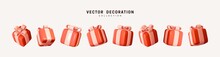 Set Of Realistic 3d Gifts Box. Holiday Decoration Presents. Festive Gift Surprise. Decor Isolated Boxes. Vector Illustration
