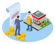 © Golden Sikorka - Isometric small business loan form financial concept. Shop that get loans from bank without collateral
