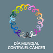 Ilustración día mundial contra el cáncer. Lazos solidarios multicolor. 