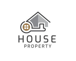 Wall Mural - modern key house home property line art logo template illustration