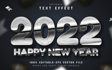 Wall Mural - Happy new year 2022 silver 3d text effect editable