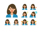 Fototapeta  - BusinessWoman cartoon character head collection set. People face profiles avatars and icons. Close up image of smiling Woman.
