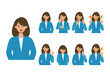 BusinessWoman cartoon character head collection set. People face profiles avatars and icons. Close up image of smiling Woman.