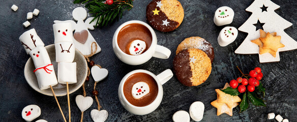 Wall Mural - Christmas composition with hot chocolate and cookies.