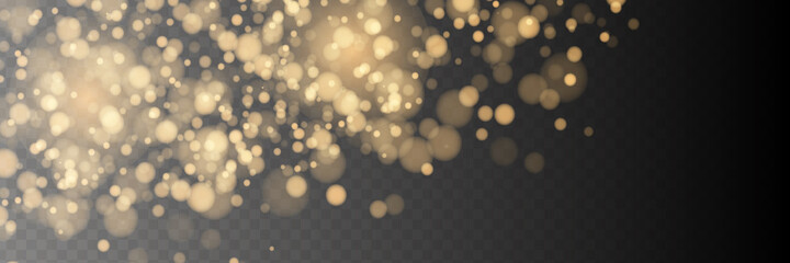 Poster - Bokeh background. Snowflakes isolated. Golden bokeh lights with glowing particles isolated.