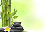 Fototapeta Sypialnia - Spa concept zen basalt stones with bamboo and flower. Realistic vector, 3d illustration
