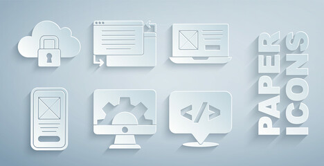 Set Web development, UI or UX design, Front end, and Cloud computing lock icon. Vector