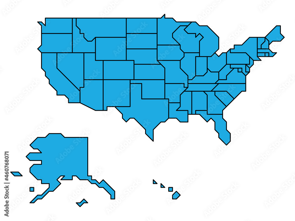 Grey simplified map of USA, United States of America. Retro style ...