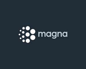 Abstract round logo from isolated different dots or circles. Creative atom, science, energy vector sign symbol mark logotype.