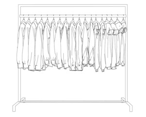 outline of clothes hanging on a hanger isolated on white background. clothes on a hanger in the stor