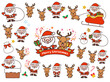 サンタクロースとトナカイのかわいいキャラクターセット　cute santa claus and reindeer character vector illustration