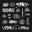 Hip-hop and RAP music writing street art graffiti Tags vector set. Doodle style spray paint graffiti crown tags and abstract symbols