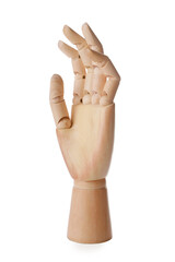 Wall Mural - Wooden hand model on white background. Mannequin part