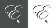 © teracreonte - Logotipo letra inicial E con hojas de planta en fondo gris y fondo blanco