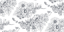 Vector Seamless Pattern With Hand Drawn Herbs And Wildflowers