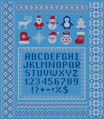 Wall Mural - Knitted sweater borders, elements and letters for Christmas design. Scandinavian ornaments.