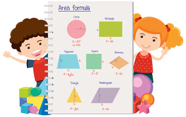 Happy kids with math area formula