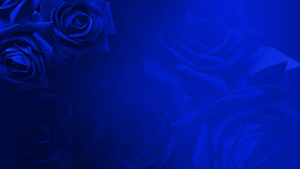 Wall Mural - abstract beautiful blue rose flowers bouquet on blur blue roses flower and blue background, nature, love, valentine, buddha, banner, template, copy space