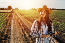 Woman Farmer Walking Outdoor