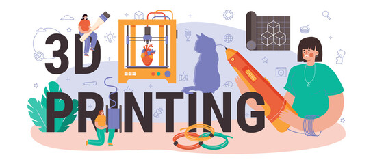 Wall Mural - 3d printing typographic header. digital designer drawing with electronic