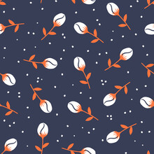 Seamless Pattern With Navy And Orange Rosebud.