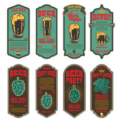 Wall Mural - Set of beer labels with illustrations of beer mug and hop. Vector illustration