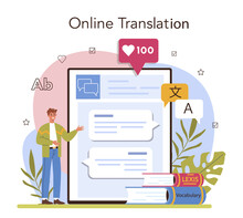Translator Online Service Or Platform. Linguist Translating Text