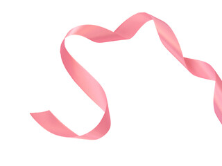 curled pink ribbon isolated on white background close up for greeting card saint valentines day moth