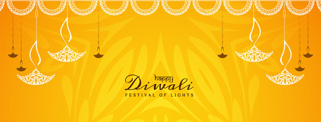 Happy Diwali festival yellow elegant banner design