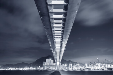 Wall Mural - Cutterstone bridge and cargo port in Hong Kong