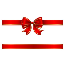 Red Bow And Ribbon With Gold Edging