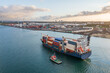© Cavan Images - A pilot boat is guiding a cargo ship to dock.