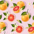 Vector seamless pattern with grapefruit and leaf