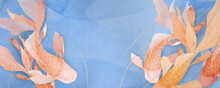Goldfish Banner In Oriental Style With Watercolor Textures For Web And Textile Decoration