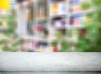 Sticker - blurred modern interior with marble stone countertop table blur for product display montage