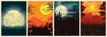 Halloween Vintage Colorful Posters Set
