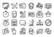 © blankstock - Vector set of Global business, Touchscreen gesture and Ssd line icons set. Calendar report, Money wallet and Credit card tag. Get box, Restructuring and Message icons. Vector