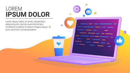 web banner template business laptop message work programming