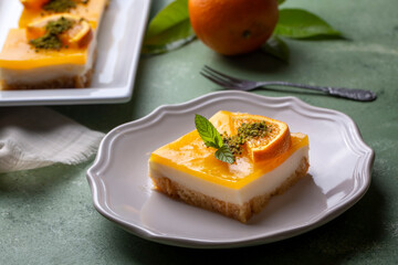 Wall Mural - A delicious Turkish dessert; Etimek dessert with orange, orange cake, orange milk cake (Turkish name; Portakalli etimek tatlisi)