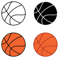 Wall Mural - Basketball Clipart Set - Outline, Silhouette and Color