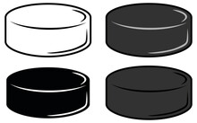 Hockey Puck Clipart Set - Outline, Silhouette And Colored